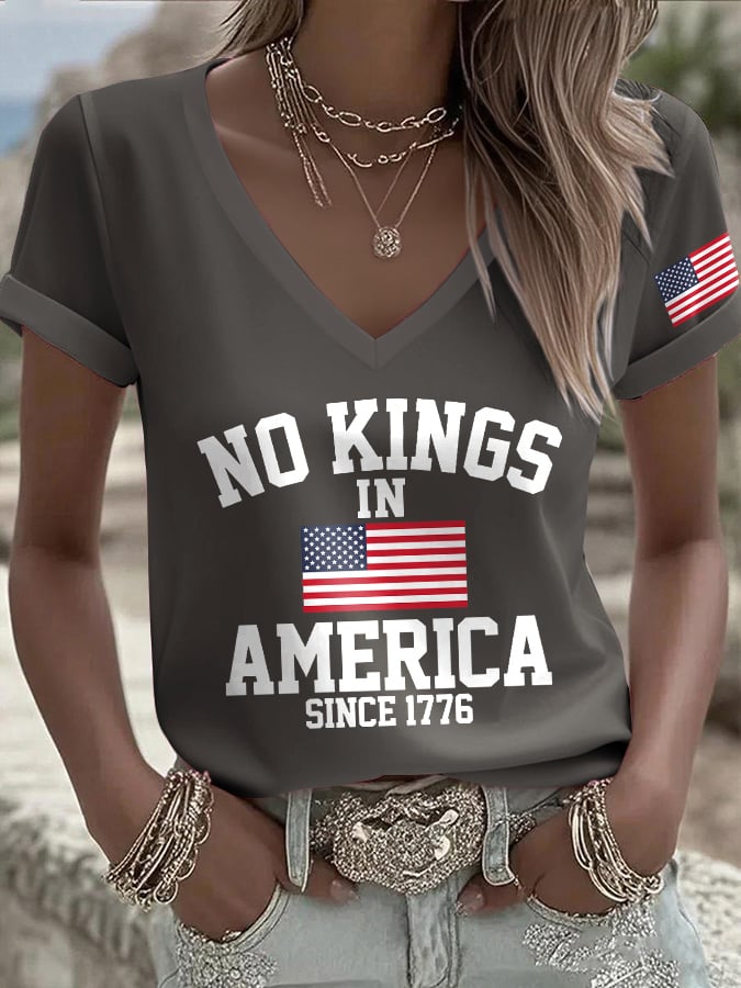 🔥Buy 3 Get 15% Off🔥V-Neck Retro No Kings In America Since 1776 Print T-Shirt