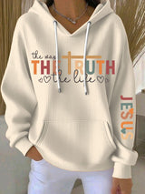 Women's Faith Cross Contrast The Way The Truth The Life Print Casual Hooded Sweatshirt