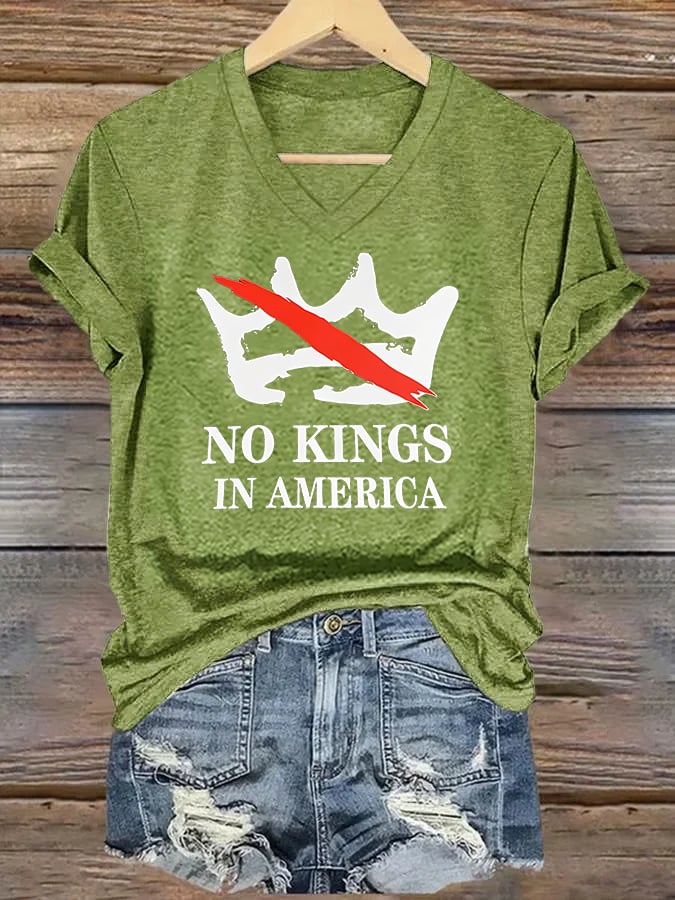 🔥Buy 3 Get 15% Off🔥V-neck Women's no kings in America Printed Casual T-Shirt