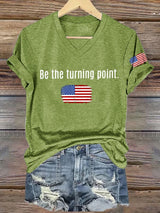V-Neck Retro Be The Turning Print T-Shirt