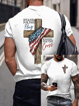 Men's Stand For The Flag Kneel For The Cross Printed Casual T-Shirt
