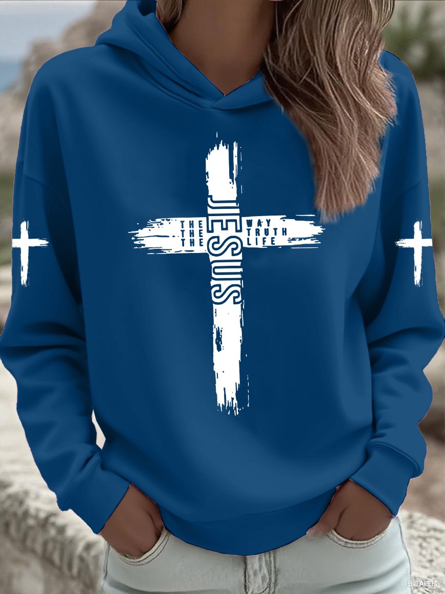 Women's Faith Print Casual Hooded Sweatshirt