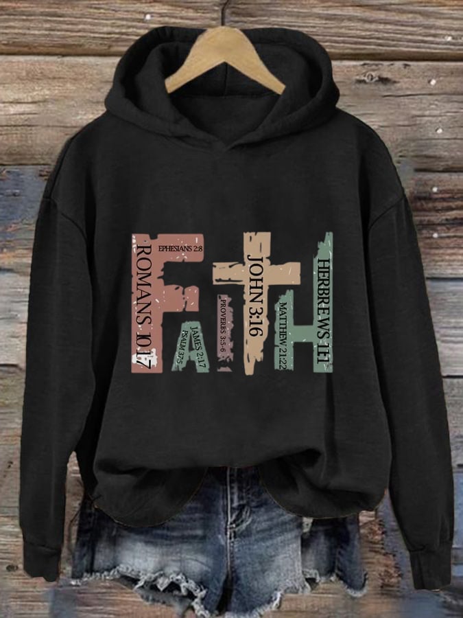 Women's Faith Text Print Hoodie