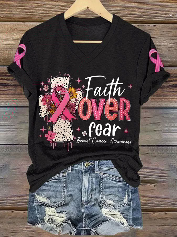 Women'S Casual Breast Cancer Awareness Faith Short Sleeve T-Shirt