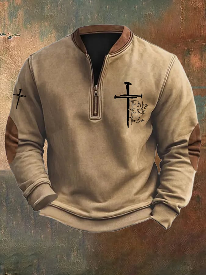 🔥Buy 3 Get 15% Off🔥Men's Jesus The Way The Truth The Life Printed Zip Collar Sweatshirt