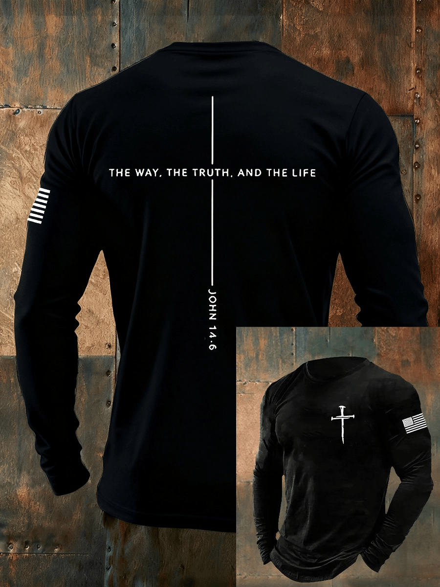 Men's Jesus The Way The Truth The Life John 14:6 Christian Cross Long Sleeve T-shirt