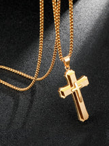 Men's Street Cross Pendant Titanium Three Layer Three-Dimensional Steel Necklace