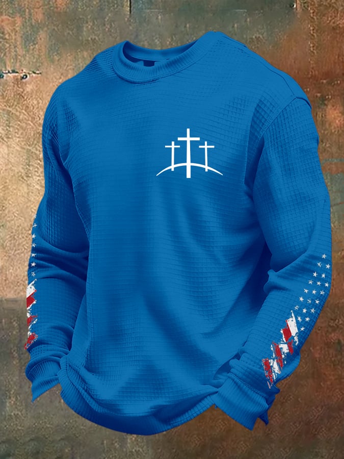 Men's Retro Faith Design Printed Waffle Fabric Long Sleeve T-Shirt