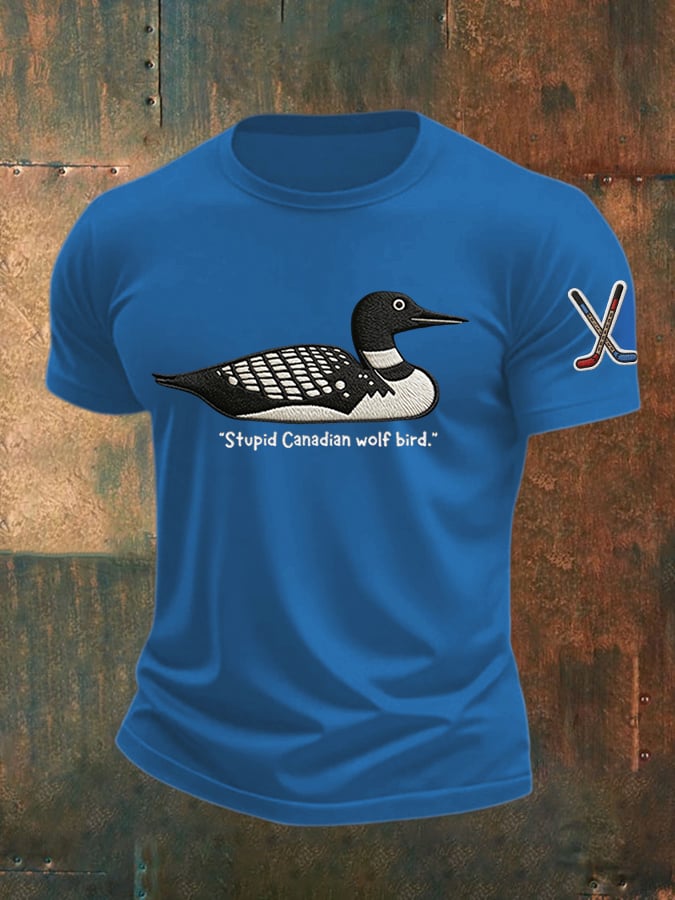 Men's Stupid Canadian Wolf Bird Print T-Shirt