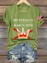 🔥Buy 3 Get 15% Off🔥V-Neck Retro No Kings III 50 State Nationwide Protest March 28th Print T-Shirt