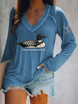 Women's Stupid Canadian wolf bird Print Casual T-Shirt