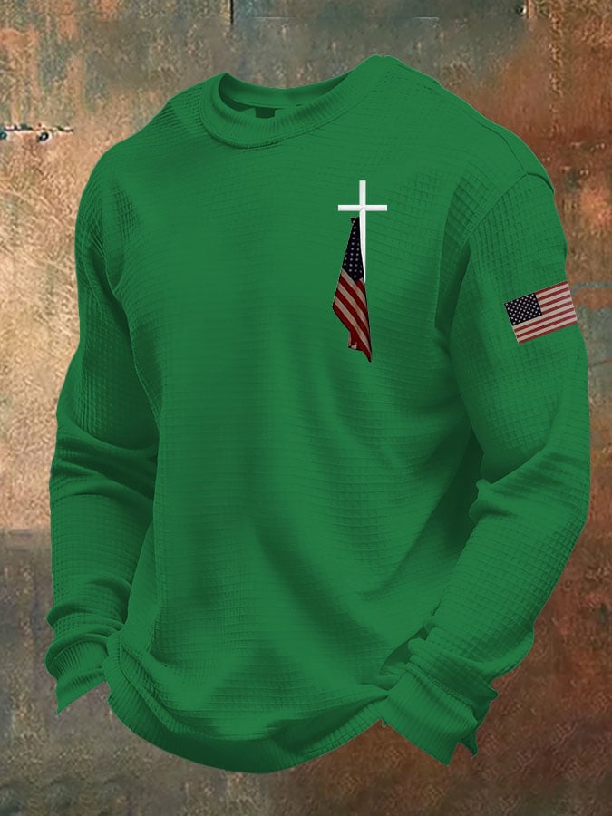 Men's Cross Print Casual Waffle T-Shirt