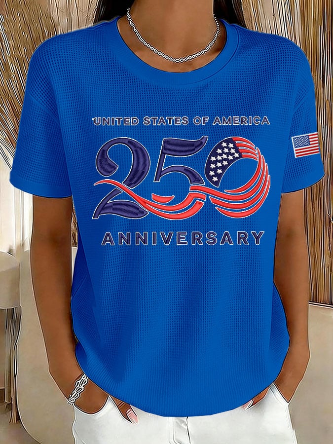 🔥Buy 3 Get 15% Off🔥Women's 250 Years Print Waffle T-shirt