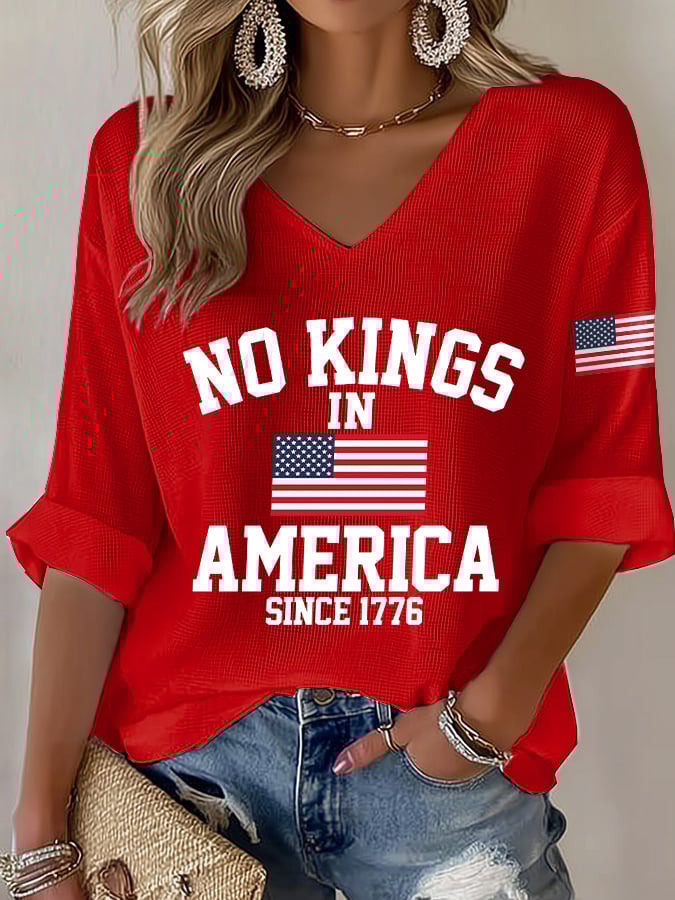 🔥Buy 3 Get 15% Off🔥V-Neck Retro No Kings In America Since 1776 Print T-Shirt
