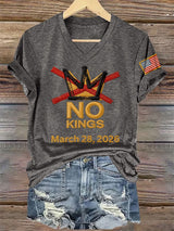 🔥Buy 3 Get 15% Off🔥V-Neck Retro No Kings Day March 28 2026 Print T-Shirt