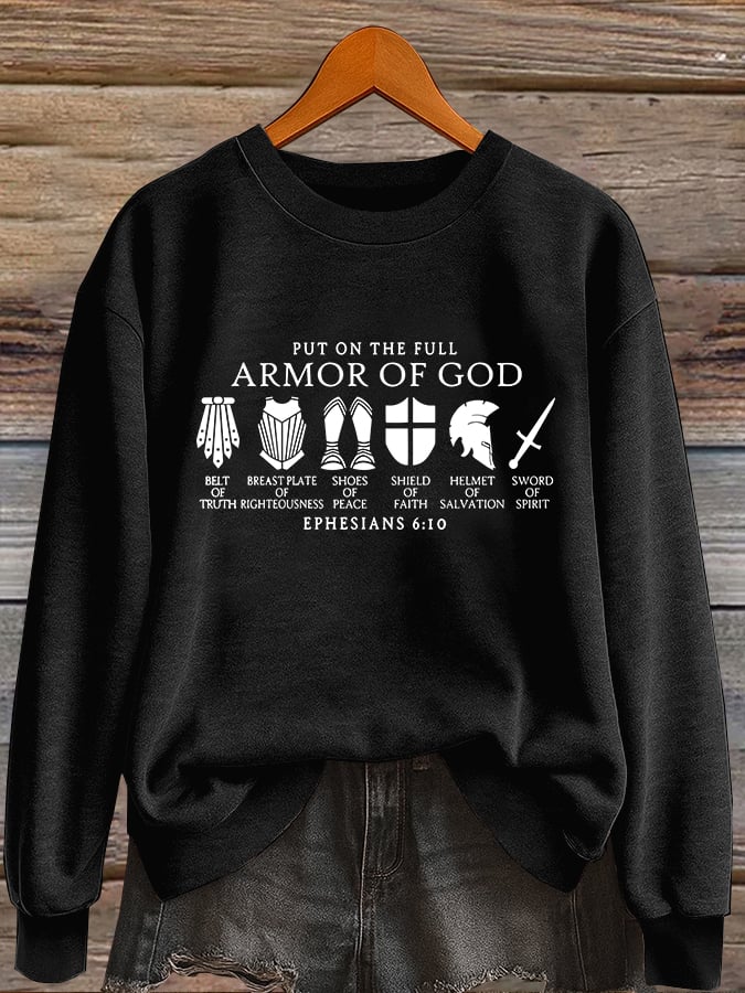 Women'S Casual Faith "Put On The Full Armor Of God" Print Sweatshirt