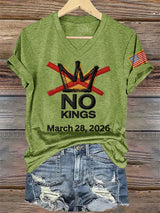 🔥Buy 3 Get 15% Off🔥V-Neck Retro No Kings Day March 28 2026 Print T-Shirt