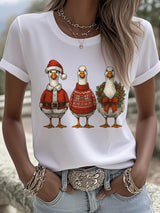 Women's Santa Goose Print T-shirt