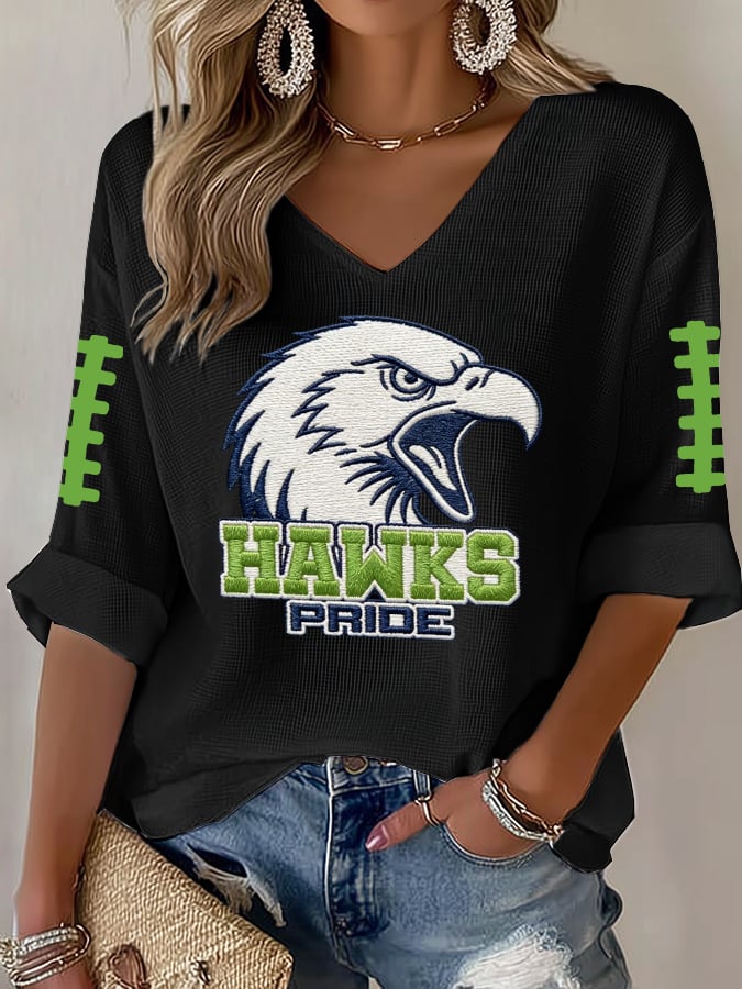 Women's Football Print Waffle Long Sleeve T-Shirt