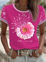 Women's Breast Cancer Awareness Print Round Neck T-Shirt