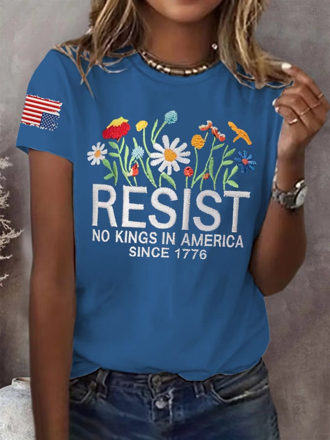 🔥Buy 3 Get 15% Off🔥Retro Resist No Kings In America Since 1776 Print T-Shirt