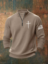 Men's Faith Print Zip Collar Waffle Sweatshirt