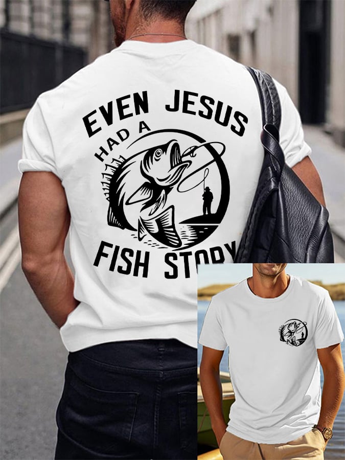 Men's Jesus Also Told The Story Of The Fish Printed T-Shirt
