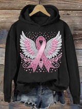 Women's Casual Pink Ribbon Wings Hoodie