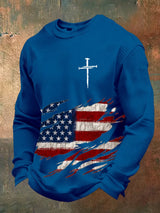 Men's Retro Faith Design Printed Waffle Fabric Long Sleeve T-Shirt