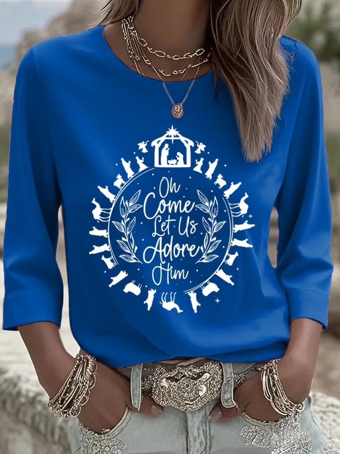 Women's Come Let Us Worship Him Together Faith Printed T-shirt