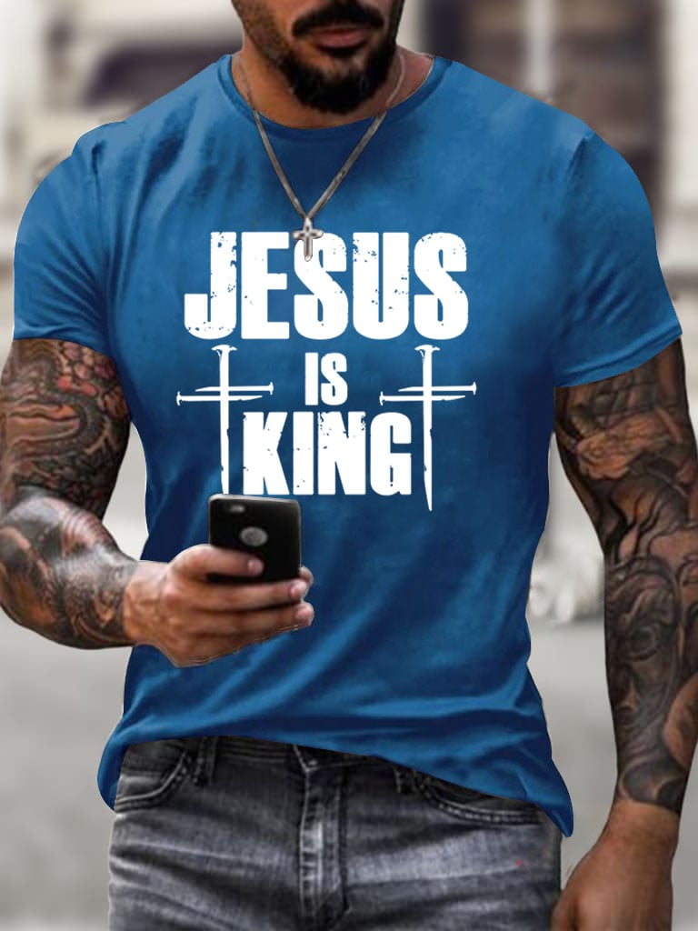 Men's Jesus Is King 3 Nails Cross Christian T-Shirt