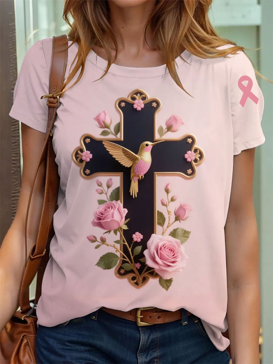 Women's Breast Cancer Awareness Print Short Sleeve T-Shirt