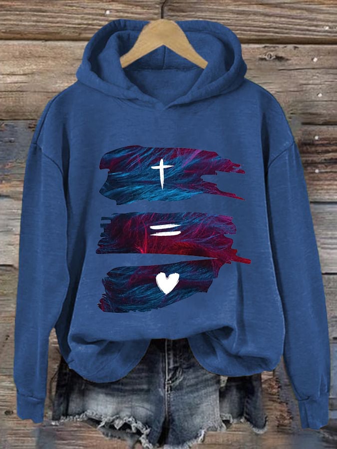Retro Christmas Faith Cross Love Print Hoodie