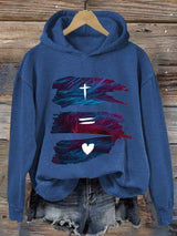 Retro Christmas Faith Cross Love Print Hoodie
