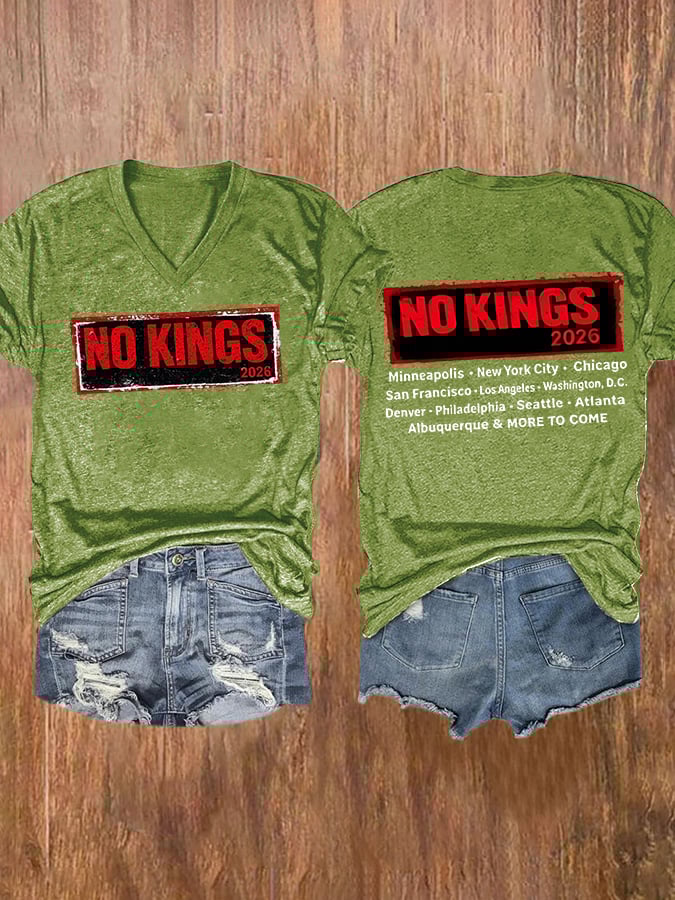 🔥Buy 3 Get 15% Off🔥V-Neck Retro No Kings 2026 Minneapolis . New York City Chicago In Francisco Los Angeles Washington, D.C. Denver Philadelphia Seattle Atlanta Albuquerque & More To Come Print T-Shirt