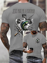Men'S Casual Jesus Made Me A Fisherman Print T-Shirt