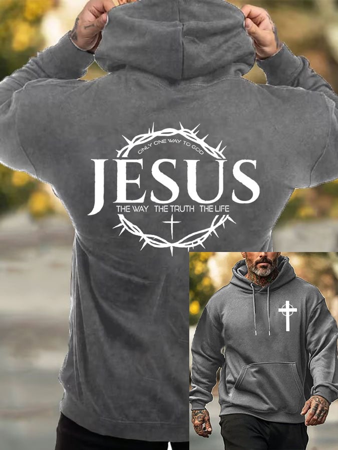 Men's Jesus The Way The Truth The Life Printed Casual Hoodie