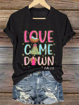 V-Neck Retro Christmas Faith Love Came Down Print T-Shirt