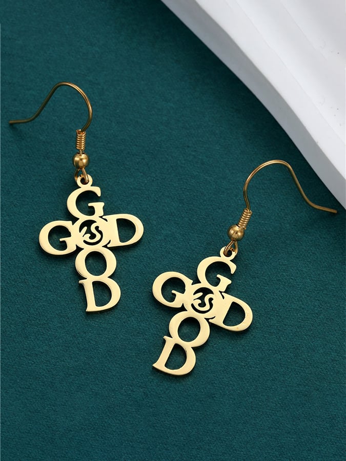 Faith Cross Letter Design Earrings