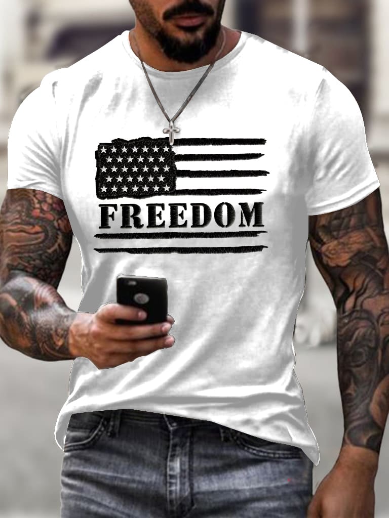 Men's Casual Fashion Freedom Flag T-Shirt