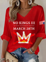 🔥Buy 3 Get 15% Off🔥V-Neck Retro No Kings III 50 State Nationwide Protest March 28th Print T-Shirt