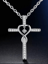 Women's Cross Encrusted Zircon Pendant Love Shaped Birthstone Necklace