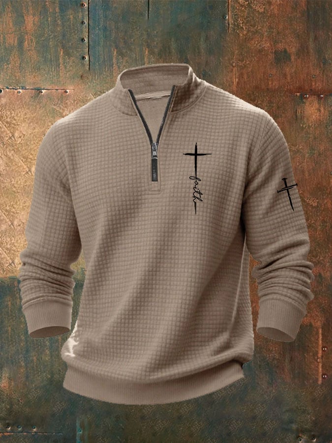 Men's Faith Print Zip Collar Waffle Sweatshirt