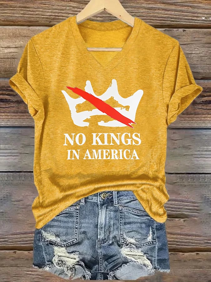🔥Buy 3 Get 15% Off🔥V-neck Women's no kings in America Printed Casual T-Shirt