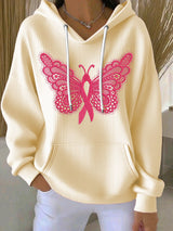 Women's Casual Pink Butterfly Ribbon Textured Hoodie