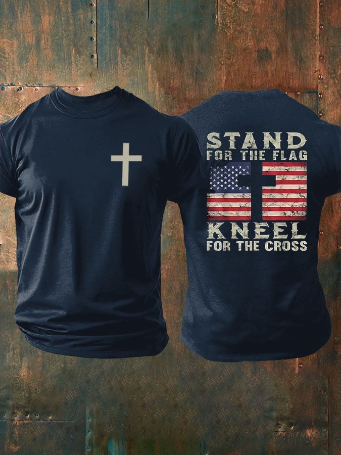 Men's Stand For The Flag Kneel For The Cross Print T-Shirt
