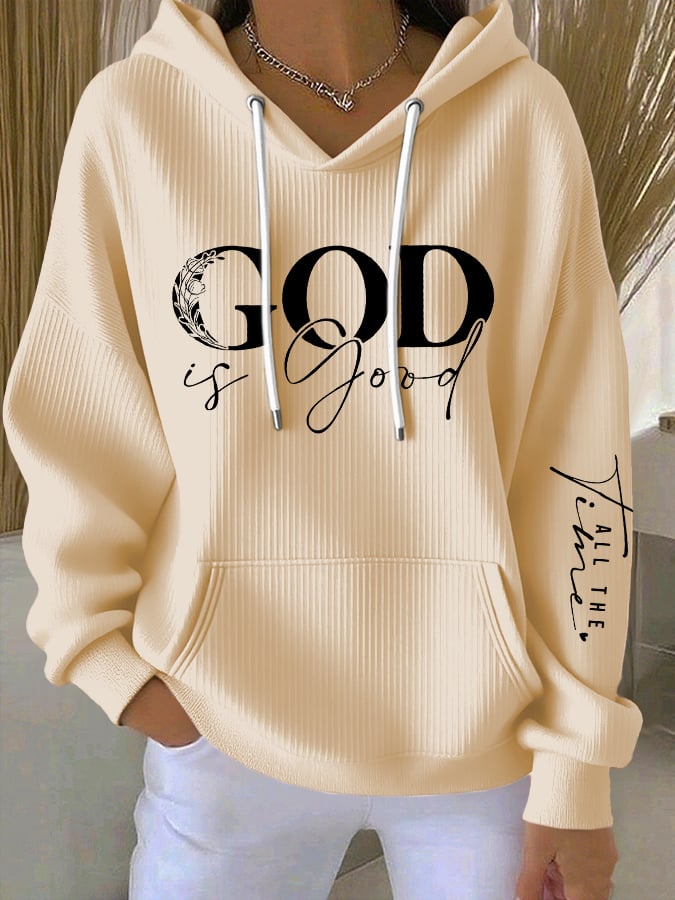 Women's casual retro God is good faith ribbed sweatshirt