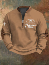 Men's Vintage Faith "In God We Trust In Freedom We Stand" Printed Zip Collar Sweatshirt