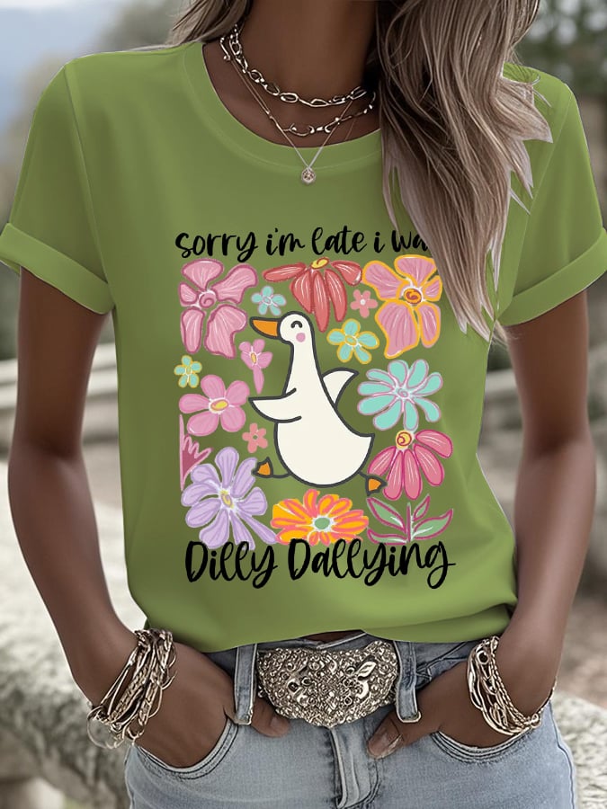 Women's Sorry I'm Late His Timing Not Mine Ecclesiastes 3:1 Funny Silly Goose T-Shirt